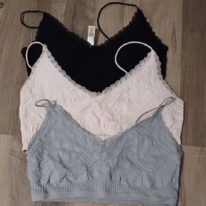 SO Black Lace Bralettes (1 W Pads Other 2 Without)